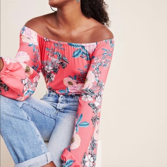 Anthropologie Tops - NWT Anthropologie Cascais Peasant Top Size L Pink Rose Floral Off-the-Shoulder